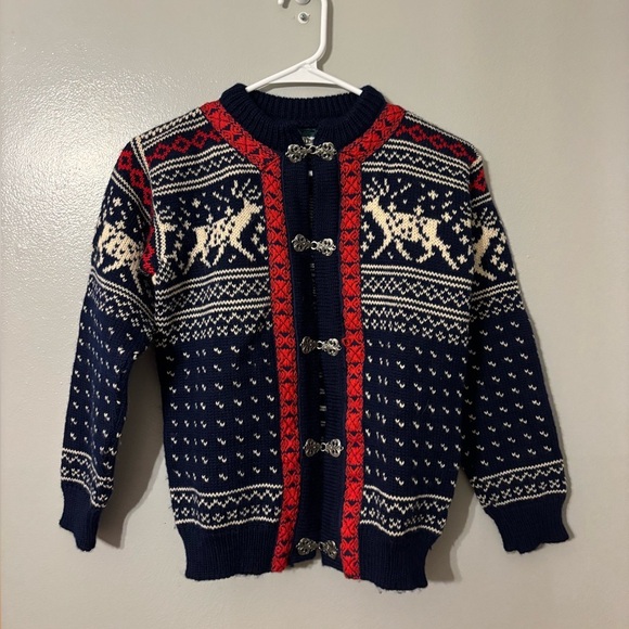 Dale of Norway sweater kids 12 Medium unisex cardigan reindeer fair isle grandpa - Picture 1 of 3
